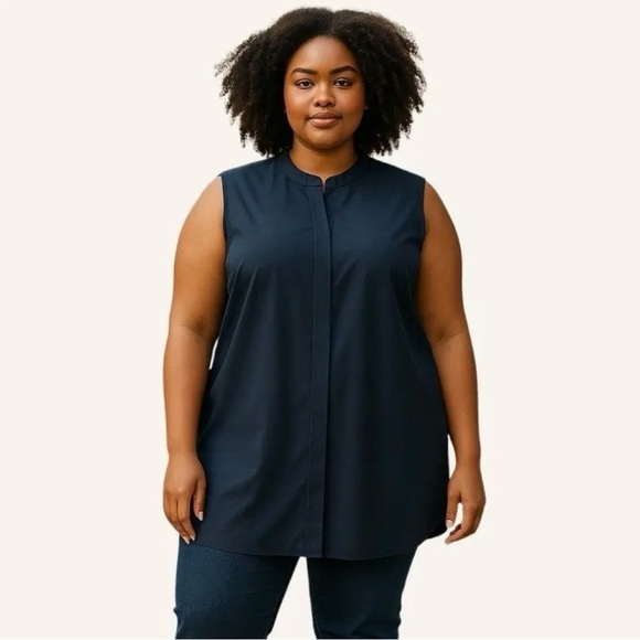 Tory Burch Sleeveless Button Up Blouse Navy Size 8 - Picture 1 of 8